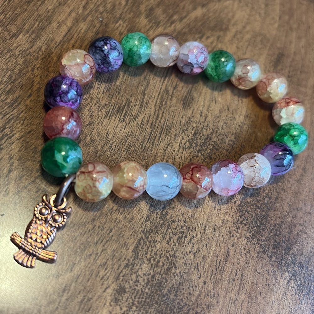 Owl glass Beaded stretch Bracelet - Picture 3 of 5